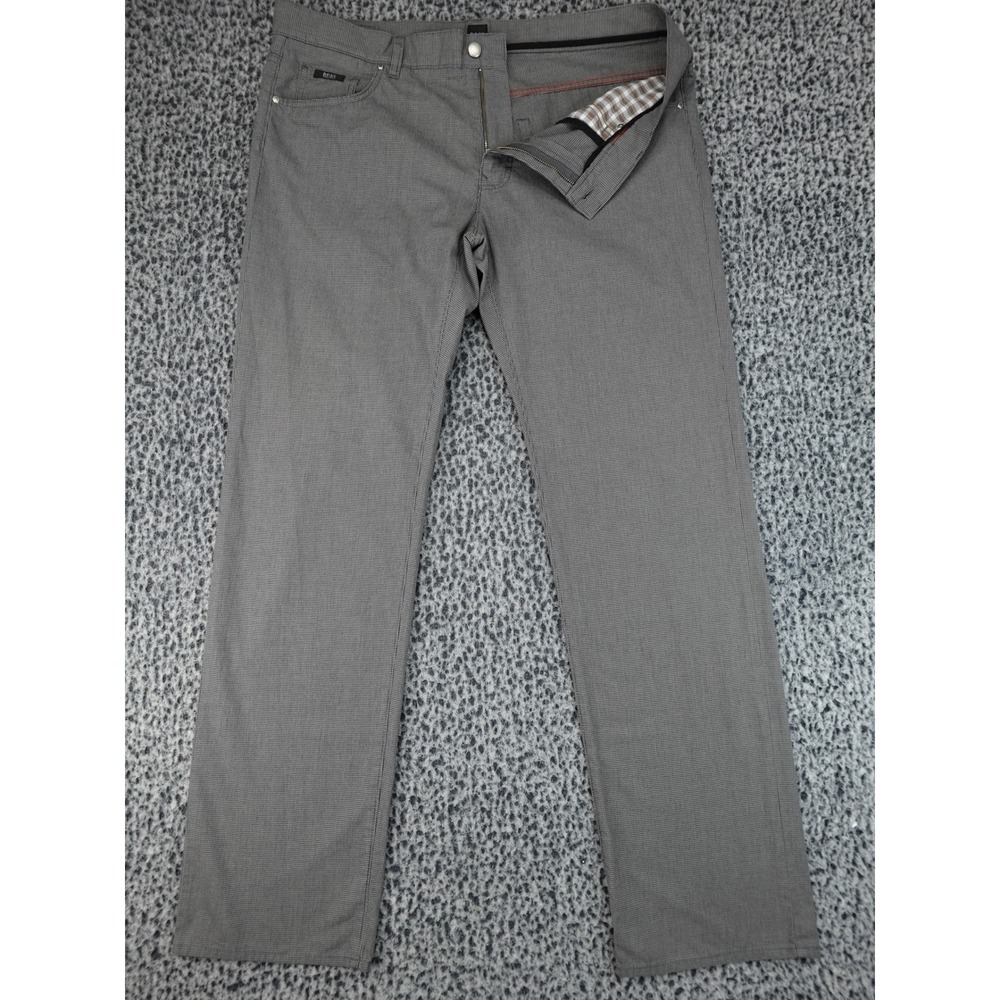 Hugo Boss Kansas-10 Pants Mens 38x34 Grey Microcheck Regular FitTrousers